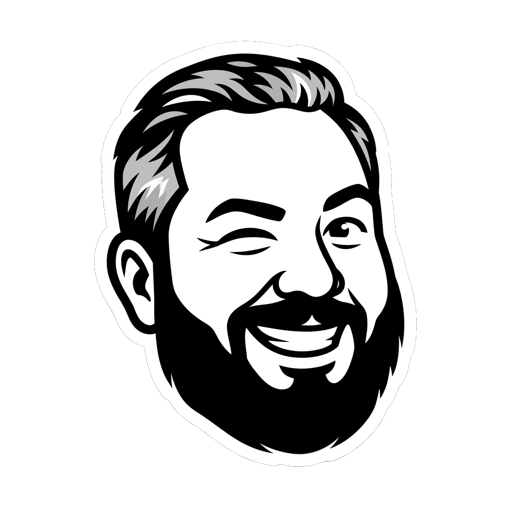 Caricatura de Daniel Erick Pompeu, de barba, piscando e sorrindo
